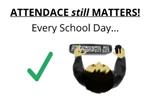 student on laptop with green check mark with heading attendance still matters every school day 